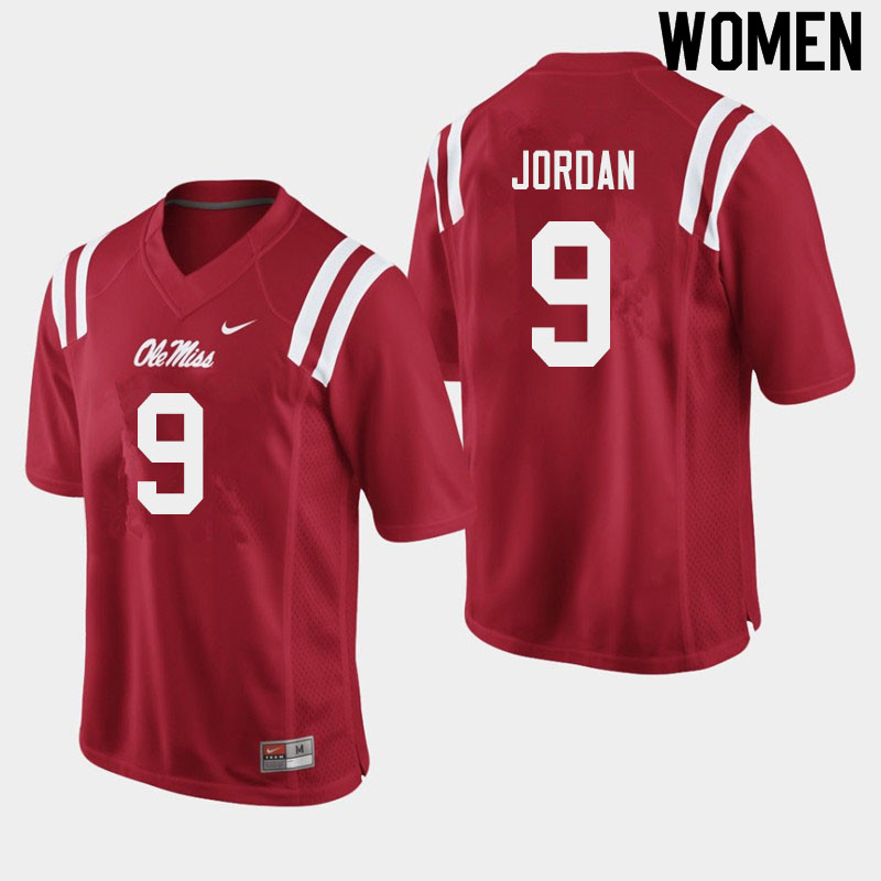 Women #9 Jalen Jordan Ole Miss Rebels College Football Jerseys Sale-Red